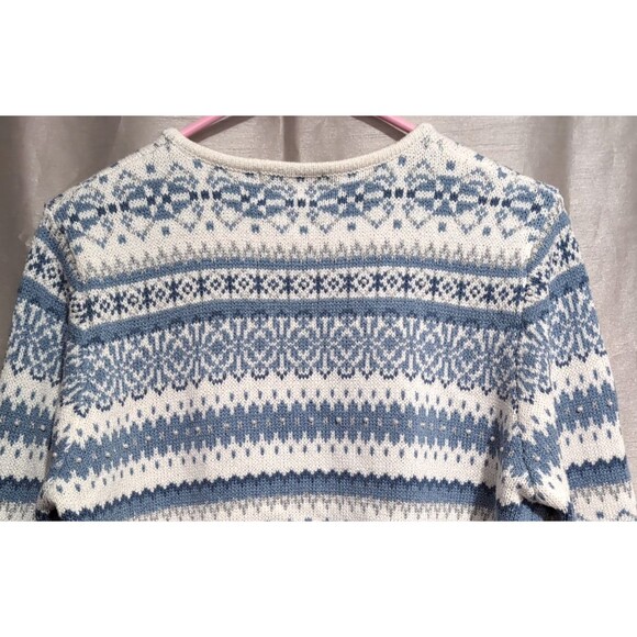 VTG Christopher & Banks Winter Blue White Cardigan Sweater MEDIUM Full Zip - Picture 15 of 16